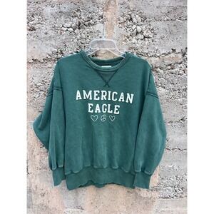 Vintage American Eagle Sweatshirt Women XS Green Oversized Crewneck Heavy 90s